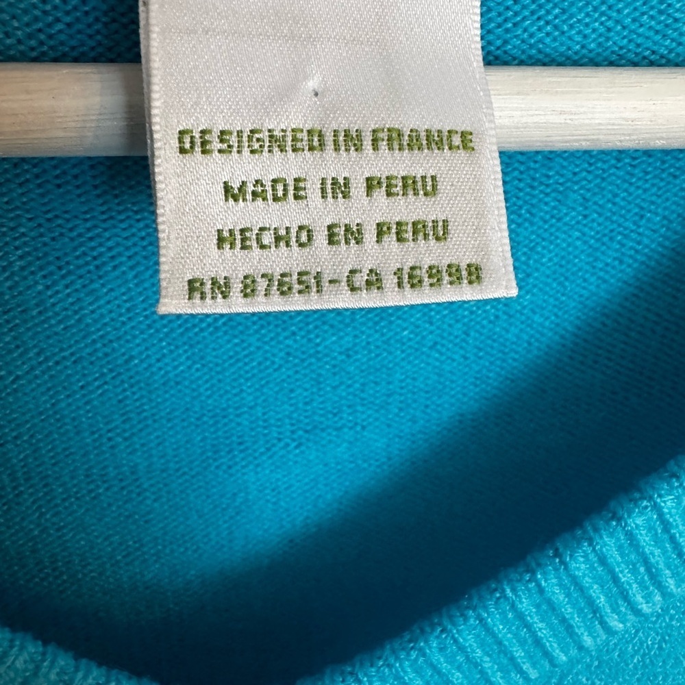 LACOSTE V-Neck Cotton Knit Sweater Blue Teal Size 8 (3XL) - Picture 14 of 15
